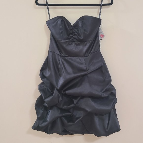NWT FOXY JEANS COUTURE Sexy Mini Black Strapless Satin Formal Dress - Limited Ed - Picture 1 of 10